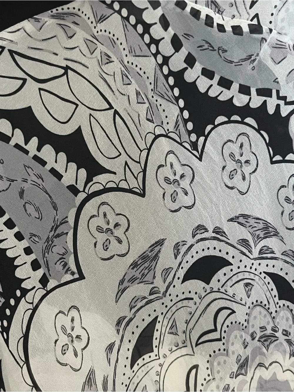 Chico's Black and White Paisley Sheer Silk V-Neck Blouse 14/16 - Picture 3 of 8